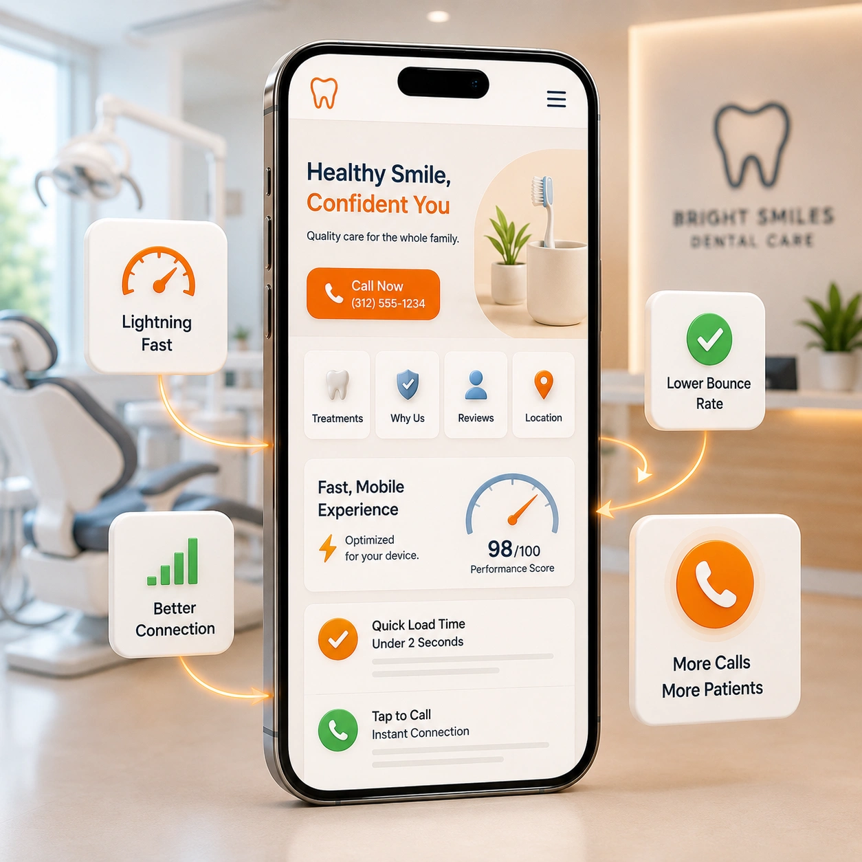 Mobile-First Performance Dental Website Tampa Mobile interface showing high performance and fast loading speed for a Tampa dental practice website.